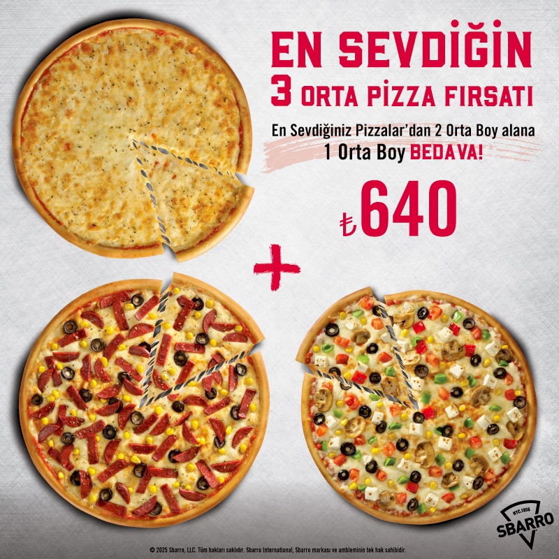 En Sevdiğin 3 Orta Pizza Fırsatı